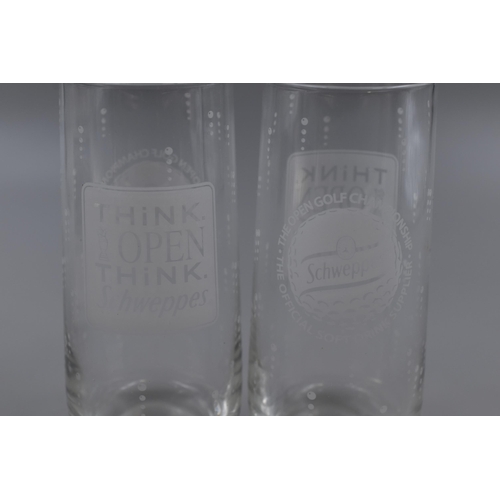 241 - Pair of Vintage 1960's Etched Schweppes Open Golf Championship Celebration Glass Tumblers in Origina... 