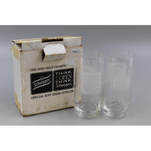 241 - Pair of Vintage 1960's Etched Schweppes Open Golf Championship Celebration Glass Tumblers in Origina... 