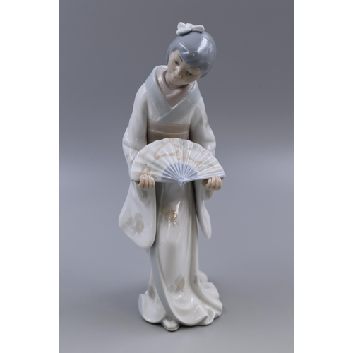 250 - A Nao By Lladro Geisha Girl Holding Fan Porcelain Figure, Approx 10.5