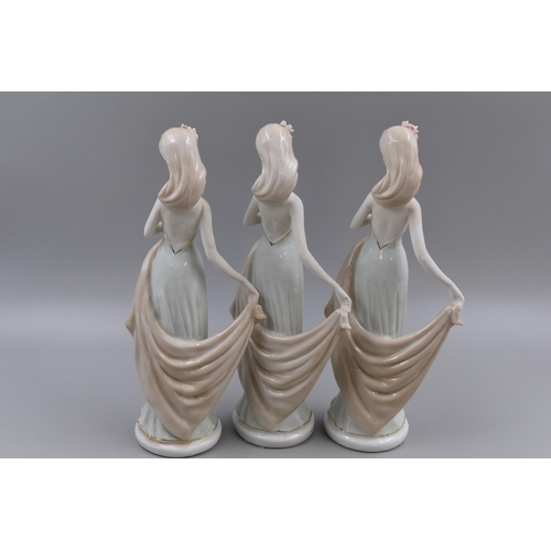 252 - Three Matching Ceramic Elegant Lady Statues 12.5