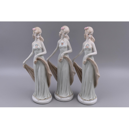 252 - Three Matching Ceramic Elegant Lady Statues 12.5