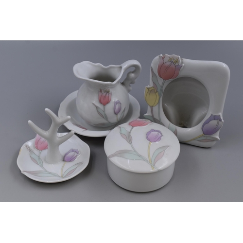 256 - Fine Porcelain 4 Piece Floral Dressing Table Set