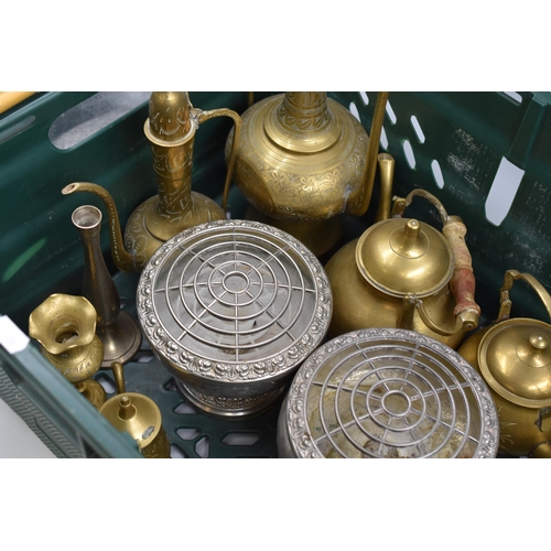 737 - Mixed Selection of Brass and Plated Ware Including Teapot, Turkish Coffee pots, Trivets and More