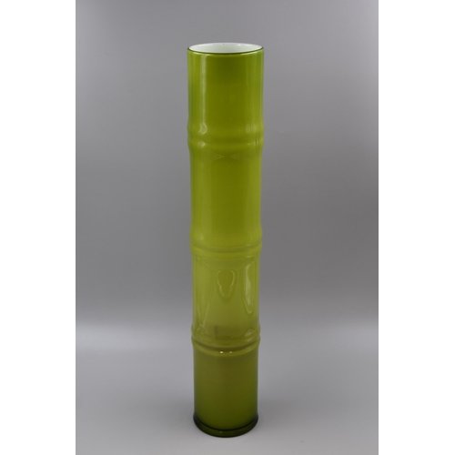 265 - Large Green Glass Bamboo Vase With White Interior, Approx 22.5 Inches In Height, approx 4 Inch in Di... 