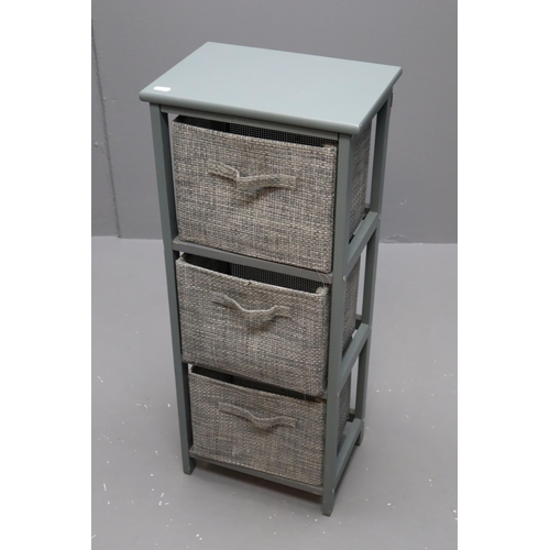 545 - Grey Three Drawer Storage Unit, Three Hessian Fabric Drawers in Narrow Wooden Frame,approx 32