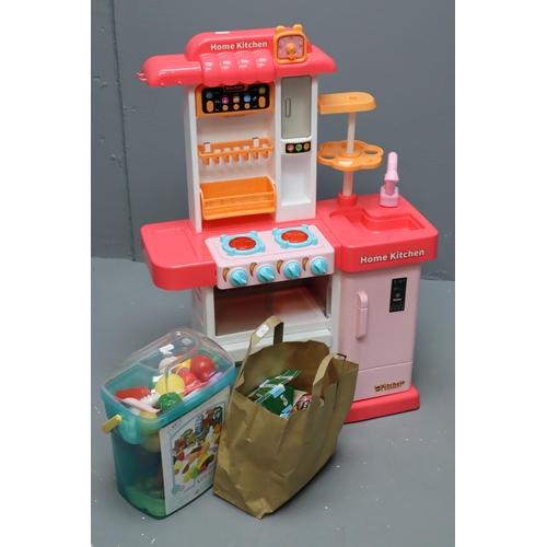 531 - Childrens Home Kitchen with large quantity of plastic meat, fruit, vegatables utensils and food pack... 