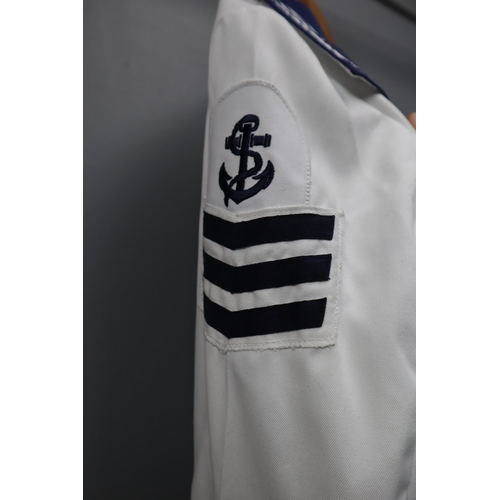 571 - Sailors Uniform Displaying the Arm Patches of Sergant and L.SC in Size Height 182, Chest 116, Waist1... 