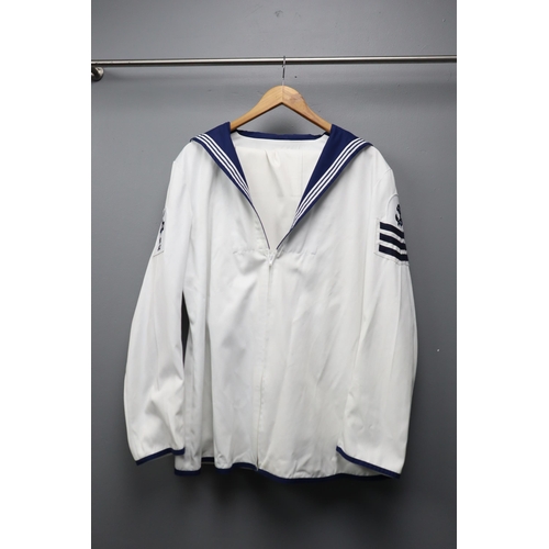 571 - Sailors Uniform Displaying the Arm Patches of Sergant and L.SC in Size Height 182, Chest 116, Waist1... 