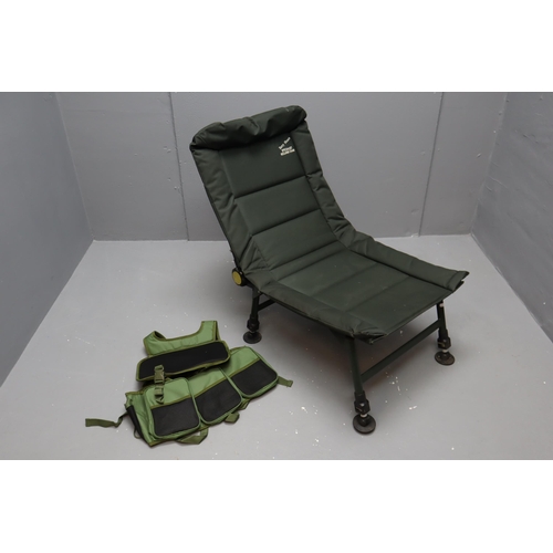 581 - Terry Hearn Specialist Recliner Fishing Chair complete with Multi-Pocket Fishing Vest (1 zip a/f)