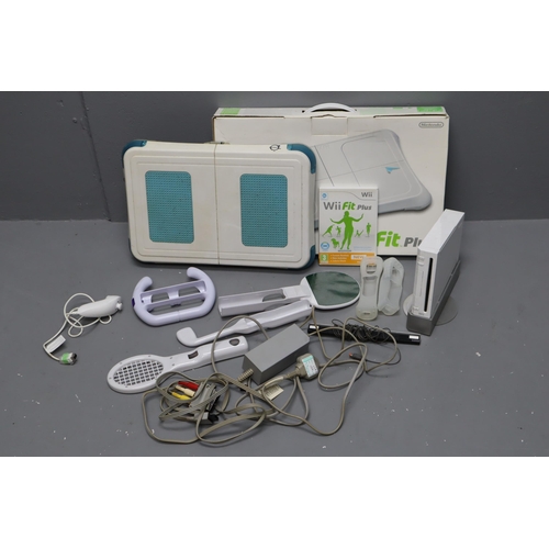 754 - Wii Bundle Kit to include Console (powers on when tested) Keep Fit Disc, Controller, Two Keep Fit Bo... 