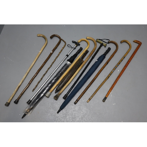 605 - Mixed Selection of Walking Sticks and Umbrellas