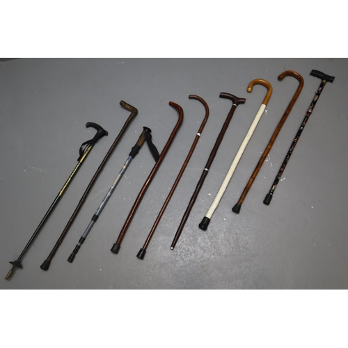 606 - Selection of 9 both Vintage and Modern Walking Sticks