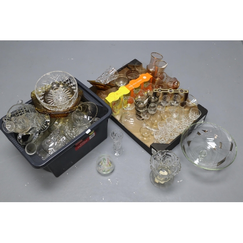 772 - Two Boxes of Assorted Glassware To Include Webb Crystal, Amber Glassware, And Much More