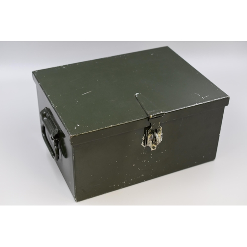 636 - A Heavy Green Metal Storage Box, Approx 9.5