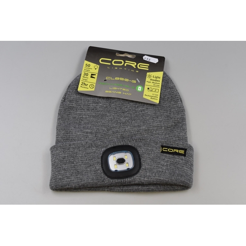 656 - Brand New Adults Grey Beanie Hat with LED light