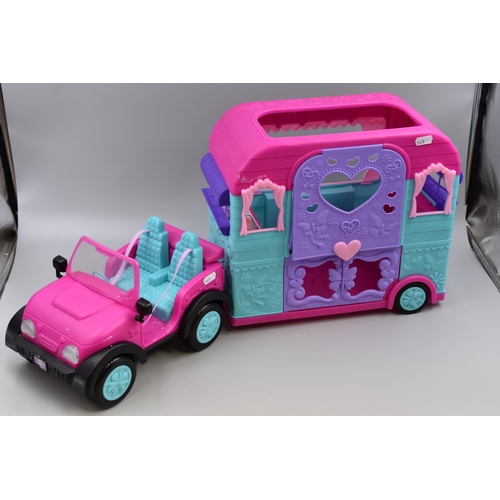 704 - Large Pink Sparkle Girls Jeep and Caravan