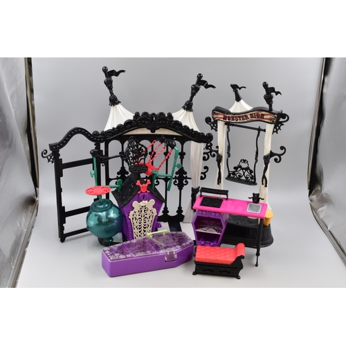 706 - Selection of Monster High Doll Accessory Toys including Coffin, Freak Circus and The Lab