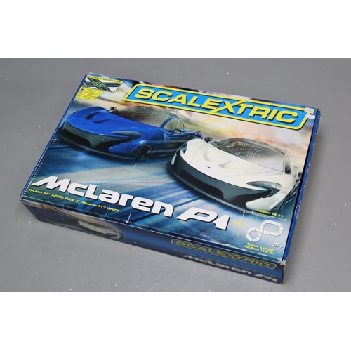 724 - Boxed Scalextric Mclaren P1 Racing Track with a spare VW Camper van Car seems to be complete