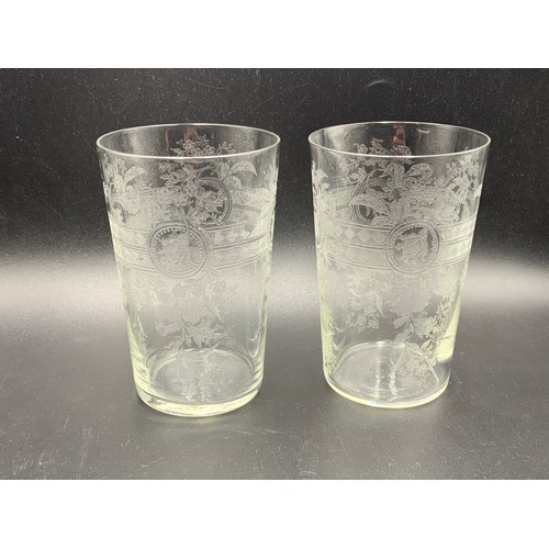 206B - Pair of Edwardian Acid Etched Water Tumblers (4.5