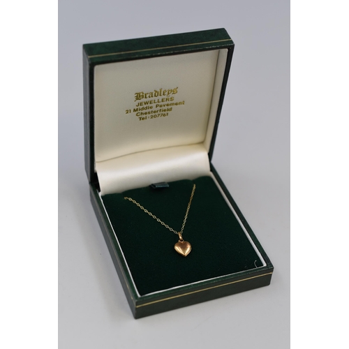 5 - 9ct Gold Heart Pendant on Chain. In Presentation Box