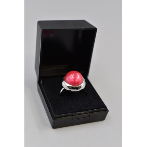 10 - Silver 925 Statement Ring (Size P) with Large Pink Stone. Complete in Presentation Box