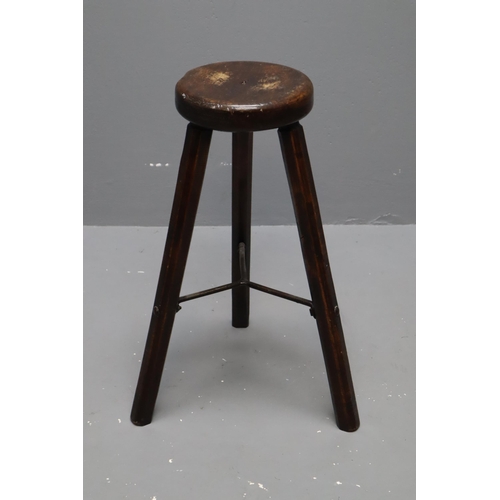 602 - Rustic Artisan Brutalist Stool with Hammered Metal Cross Support (22