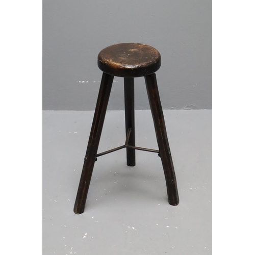 603 - Rustic Artisan Brutalist Stool with Hammered Metal Cross Support (22