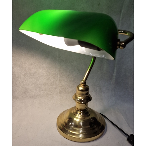 269 - Traditional Style Desk Lamp Brass With Green Shade Fully Working .