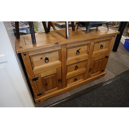 604 - Modern Decorative Solid Pine Five Drawer Two Cupboard Sideboard Unit a good solid piece of furniture... 