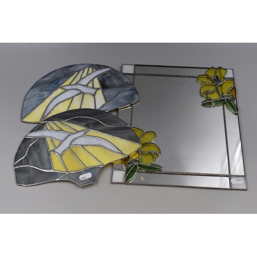 277 - Three Decorative Leaded Glass items to include a Mirror and Two Dove Suncatchers