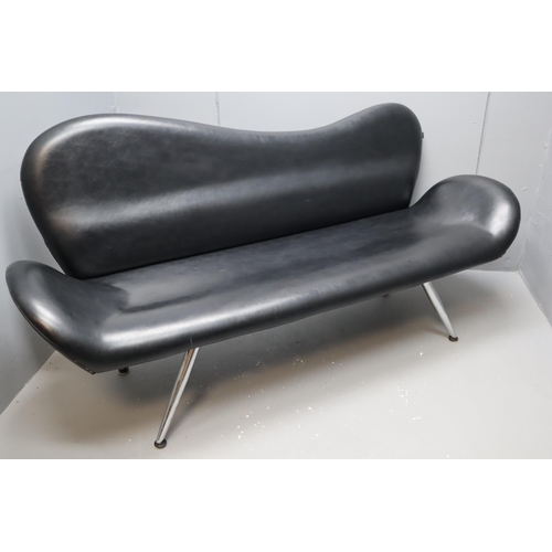 607 - Mid Century Style Black Faux Leather Sofa (73