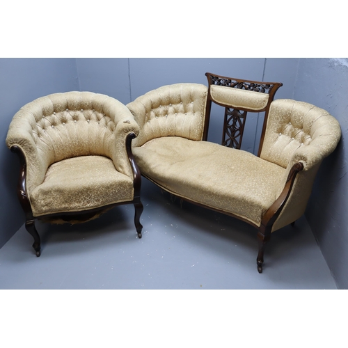 608 - Victorian Mahogany Cameo Backed Sofa with Matching Chair (a/F)