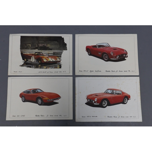 291 - Collection of Vintage Car Prints some by Hugh Evelyn and on Wooden Backing, largest 13