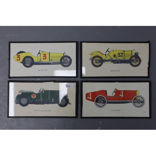 291 - Collection of Vintage Car Prints some by Hugh Evelyn and on Wooden Backing, largest 13