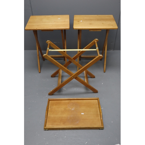 614 - Three Folding Wooden Tables To Include Pair of Tables and Removable Tray Table. Pair of Tables Are A... 