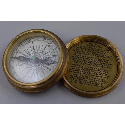 168 - Stanley of London Compass inscribed with Robert Frost Poem in Leather Case