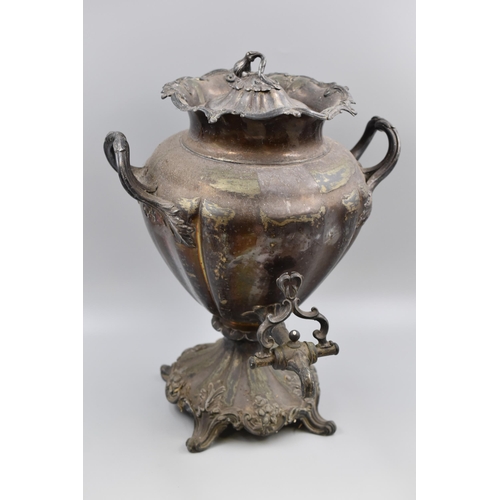 294 - Victorian Silver Plated Samovar Tea Urn with Floral Design and Acorn Finial (18