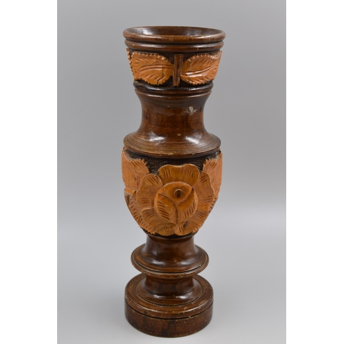 300 - Three Pieces of Treen including Hand Carved Vase (14