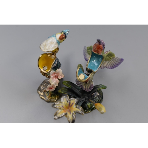 178 - Pair of Stylish Metal, Decorated Bird Theme Hinged Trinket Boxes,, to Include Delightful Crystal Set... 