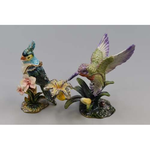 178 - Pair of Stylish Metal, Decorated Bird Theme Hinged Trinket Boxes,, to Include Delightful Crystal Set... 