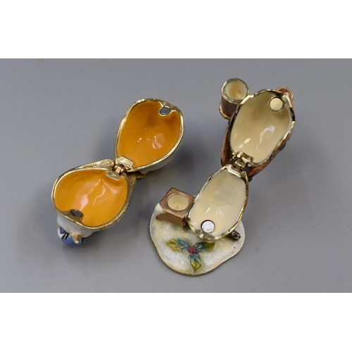 179 - Pair of Stylish Metal Hinged Bird Trinket Boxes, To Include Robin Drinking From A Tap and Jeweled Bl... 