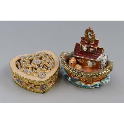 180 - Pair of Stylish Metal Trinket Boxes, 'Noah's Ark'', Heavy Metal Trinket Box with Enamelled Finish al... 