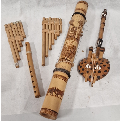 306 - A Selection of Bamboo / Wooden Musical Instruments includes Pan Pipes