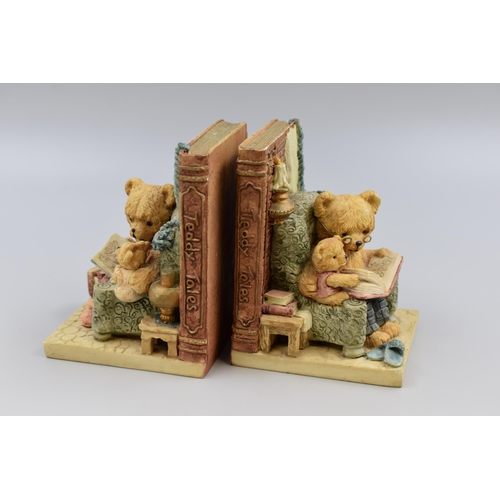 187 - Pair of Heavy Teddy Bear Themed Book Ends By Academy approx 14cm in Height