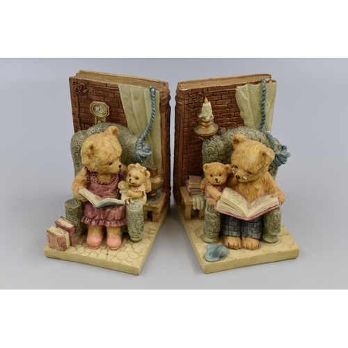 187 - Pair of Heavy Teddy Bear Themed Book Ends By Academy approx 14cm in Height