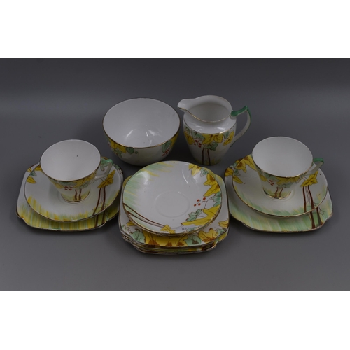 313 - Art Deco Royal Albion Hand Painted Cups, Saucers, Side Plates, Sugar Bowl and Milk Jug (14 pieces)