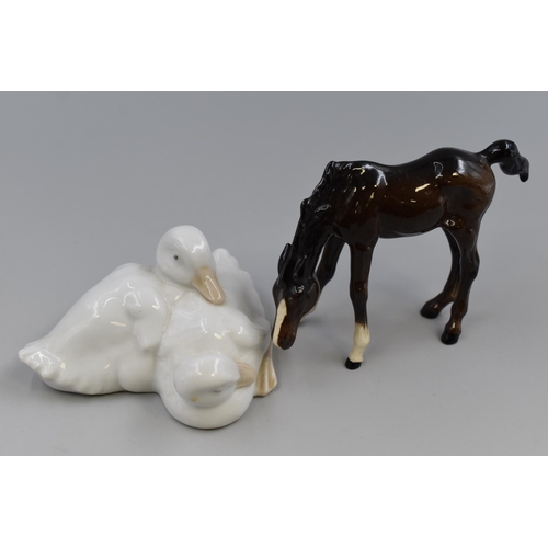 214 - A Pair of Nao Goslings, With Beswick Foal Figure, Boxed Caithness 40th Anniversary Paperweight