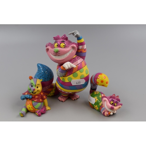 215 - Three Unboxed Colourful Disney Figures by Romero Britto, Two 'Cheshire Cat' and Winnie the Pooh, Lar... 