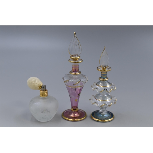 216 - Three Vintage Glass Perfume Bottles to include Egyptian and French