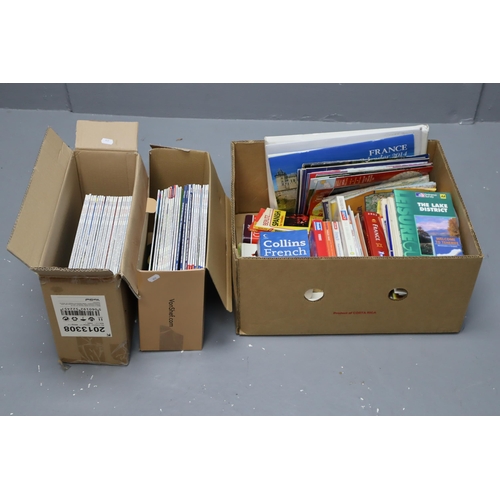 636 - Three Boxes includes a Large Selection of Mainly France Related Books, Magazines and Maps, also incl... 